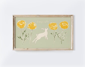 Easter Bunny Frame TV Art: Vintage Floral Spring Print (Digital Download)
