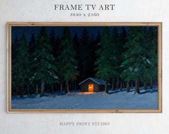 Christmas Frame TV Art, Vintage Winter Cabin (Digital Download)