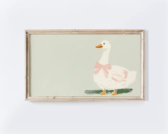 Frame TV Art | Cottagecore Goose Print with Bow | Vintage Farmhouse Decor Digital Download