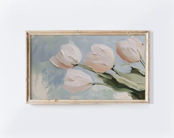 Spring Tulip Floral Frame TV Art: Pastel Peach (Digital Download)