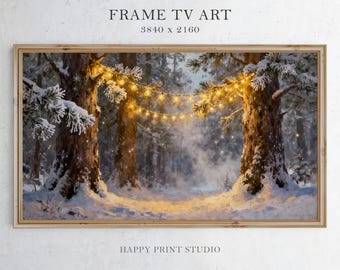 Vintage Christmas Frame TV Art, Cozy Winter Forest (Digital Download)