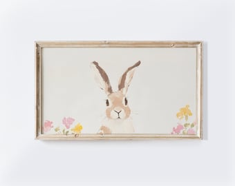 Bunny Painting: Spring Floral Samsung Frame TV Art (Digital Download)