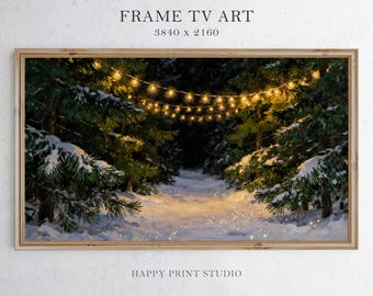 Christmas Frame TV Art, Winter Forest Lights (Digital Download)