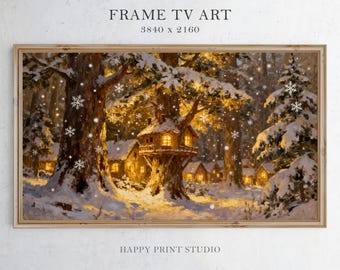 Christmas Frame TV Art, Winter Village Scene (Digital Download)