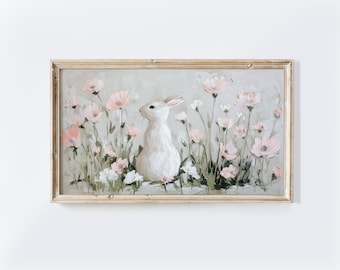Bunny Floral Painting: Spring Easter Frame TV Art (Digital Download)