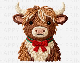 Faux Yarn PNG, Highland Cow PNG Christmas Holiday Crochet Design (Digital Download)
