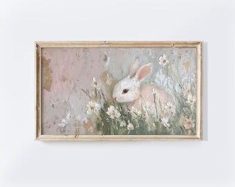 Bunny Painting Frame TV Art: Spring Floral Digital Download