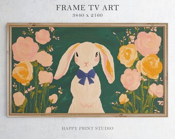 Bunny Floral Samsung Frame TV Art: Spring Digital Download
