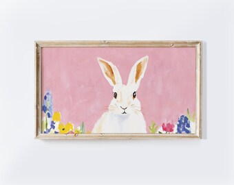 Easter Bunny Frame TV Art: Spring Floral Painting (Digital Download)