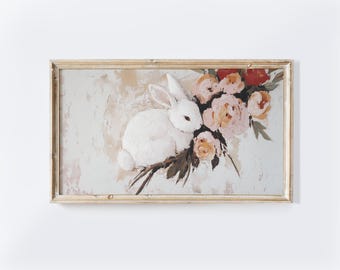 Dipinto floreale con coniglietto pasquale: Samsung Frame TV Art (download digitale)