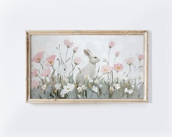 Bunny Floral Painting: Spring Easter Frame TV Art (Digital Download)