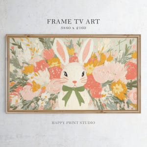 Easter Frame TV Art | Bunny Print with Bow | Vintage Farmhouse Decor Digital Download