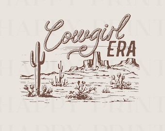 Cowgirl Era Western PNG: Desert Scene Graphic (Commercial Use)