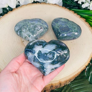 LARGE Moss Agate Heart Carving | Carved Agate | Prosperity Stone | Abundance