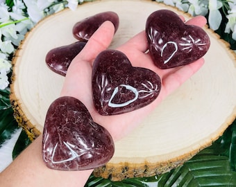 Strawberry Quartz Heart Palm Stone | Universal Love | Balance | 2.5-3 inches