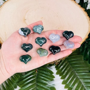 Moss Agate Puffy Hearts | Moss Agate Hearts | Heart Chakra | Small 1 inch