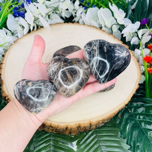 Black Moonstone Heart Palm Stone | Grounding Stone | New Moon Energy