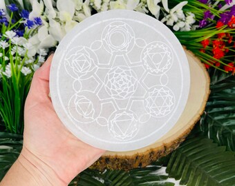 Etched Selenite Chakra Plate | Charging Plate