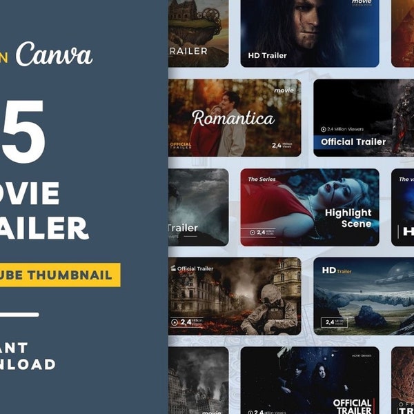 Movie Trailer Thumbnail | Youtube Thumbnail Template Pack | Thumbnail for Youtube Content | Free Canva Templates