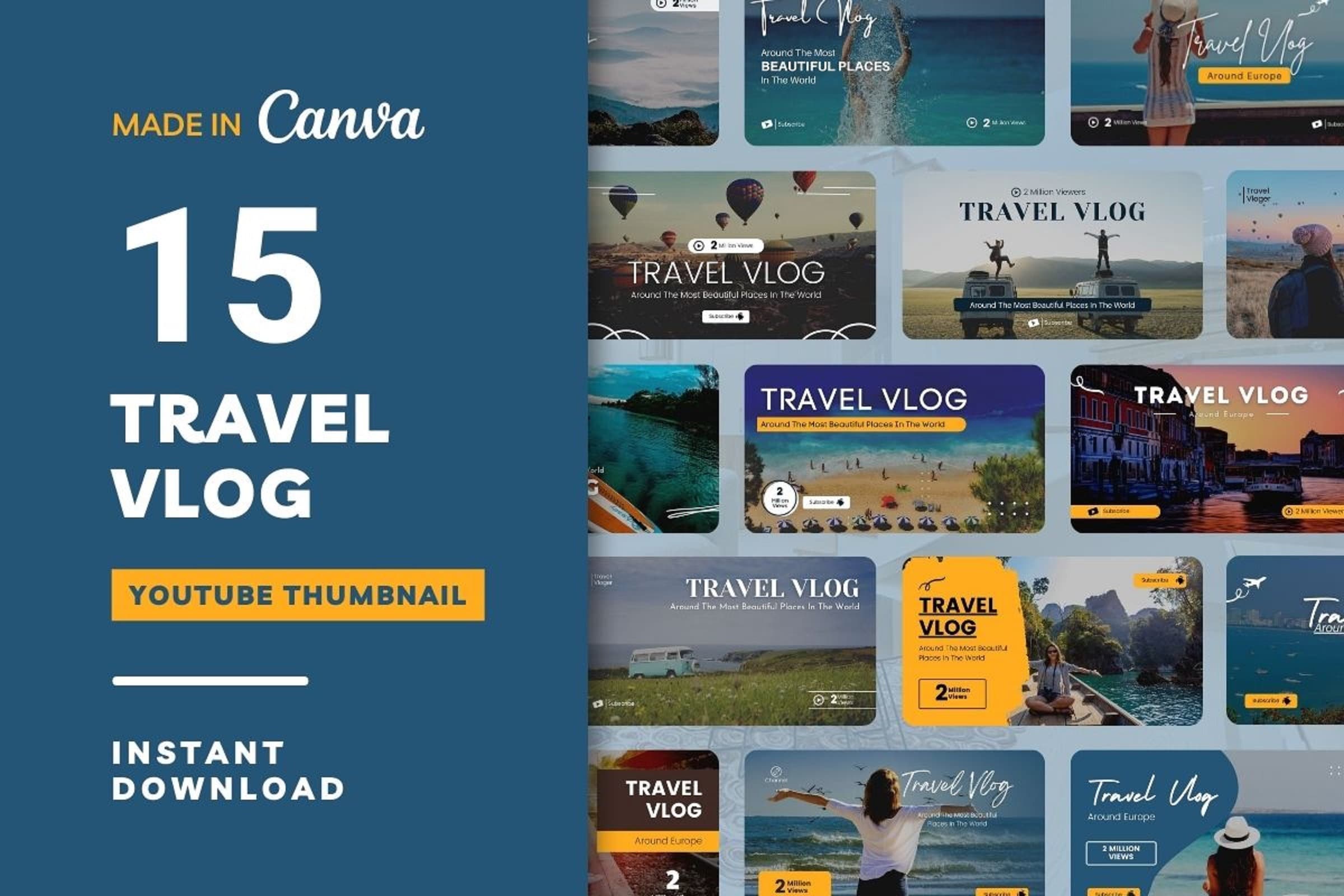 Travel Vlog Thumbnail Youtube Thumbnail Template Pack Thumbnail for ...
