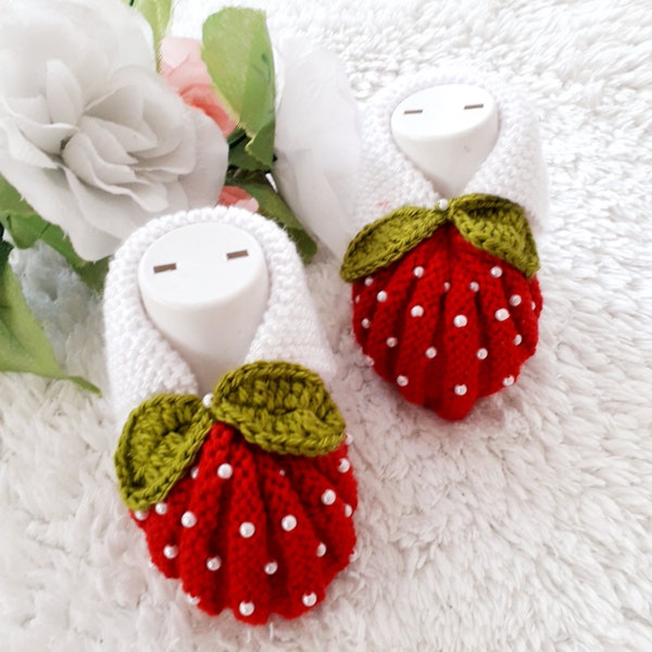 Strawberry Baby Booties 1 Years Old Shoes, Baby Crochet Booties Baby Gift