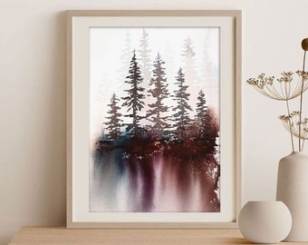 Pine Trees Original Watercolor Painting Mountain Painting Hand Painted Small Watercolor Art Misty Forest Watercolor Painting 5x8 inches