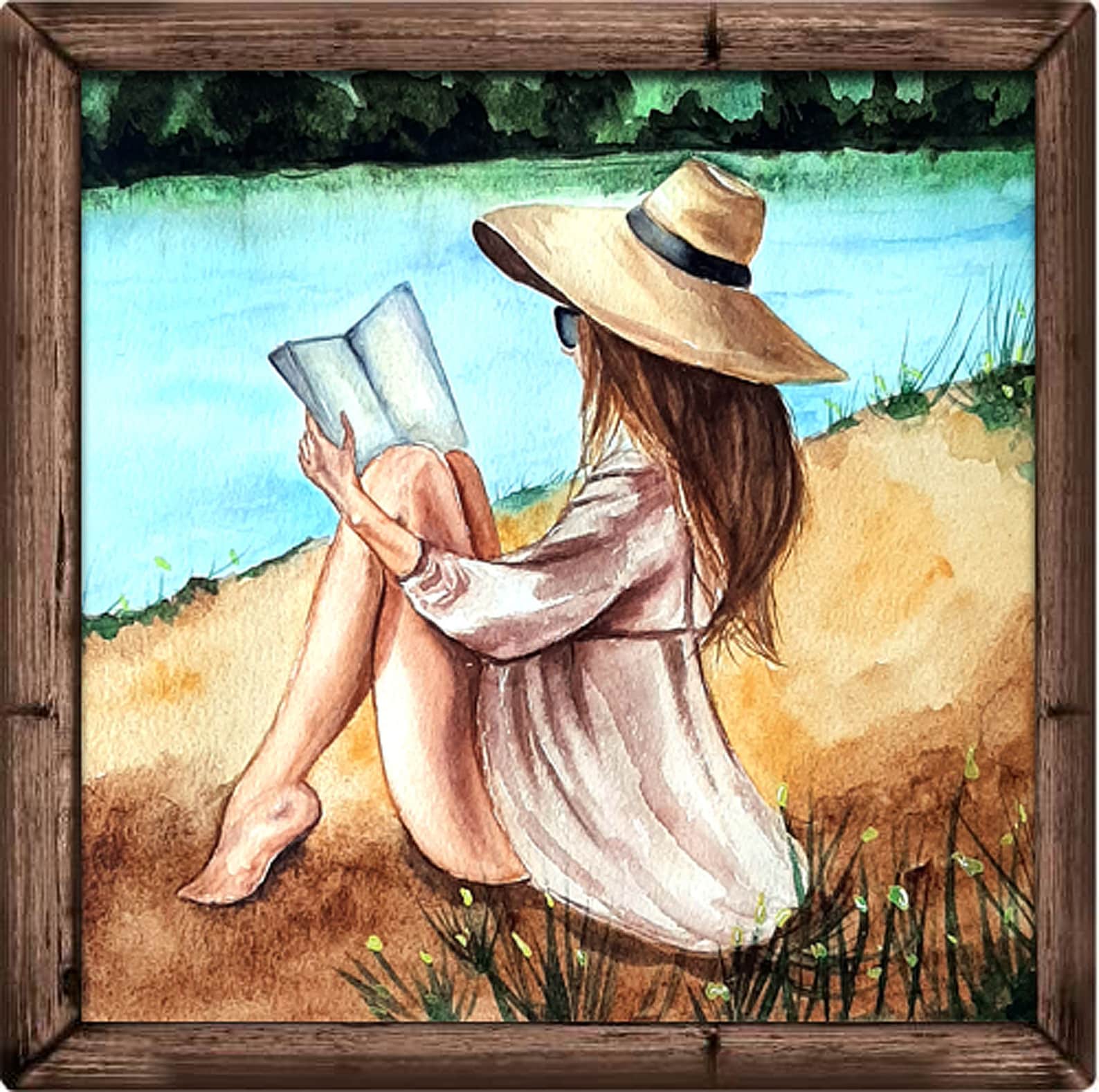 Girl Reading Book Painting Original Watercolor Art Landscape Etsy