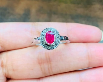 Victorian Rubi Ring- Royal Chic Ring- Silver Victorian Ring- Ruby Victorian Ring - Antique Ring- Ruby Diamond Ring - Silver Antique Ring