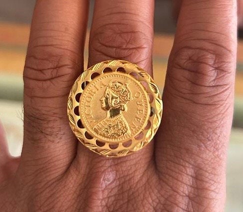 22k Solid Gold Coin Ring-antique Gold Coin Ring- Solid Gold Early Coin ...