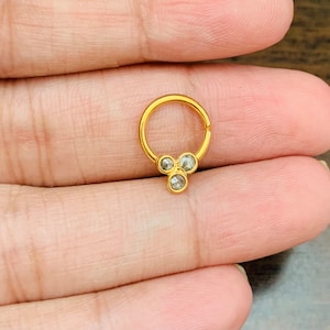 18k Gold High Diamond Nose ring-Rose Cut Diamond Nose ring- Solid Gold Diamond Nose Septum-Diamond Gold Nose Ring- Premium Gold Nose Ring