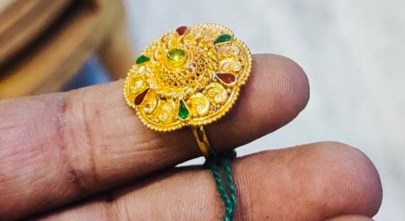 Jodha Akbar Trendy Green stone Indian large finger ring rings Semi-precious  Stones
