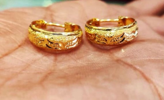 22k Gold hoops Beautifully Carved Gold Earring Solid Gold Hoops Handi Style Hoops Classic Gold Hoops Indian Gold Hoops Rajasthani Gold Hoop