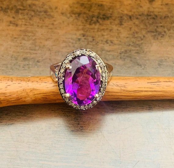 Natural Amethyst Diamond Ring- Diamond Ring- Vict… - image 6