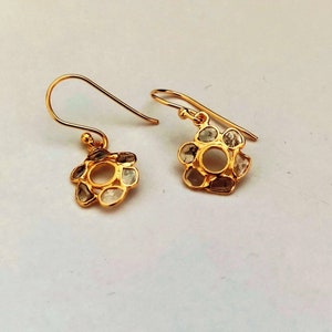 Polki Diamond Earring in floral dangling  design with gold plated