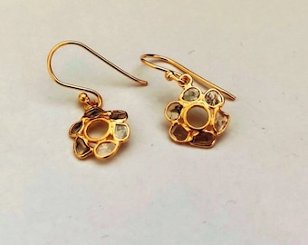 Polki Diamond Earring in floral dangling  design with gold plated