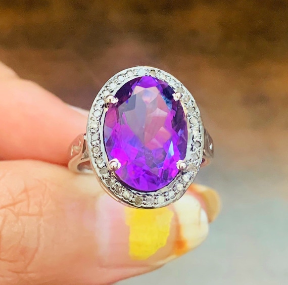 Natural Amethyst Diamond Ring- Diamond Ring- Vict… - image 4