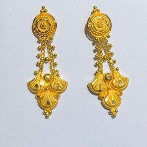 22k Solid Gold  Earrings- Solid Gold dangling Earrings-Real Gold dangle  and drop Earrings-Indian Traditional earrings-Christmas Gift