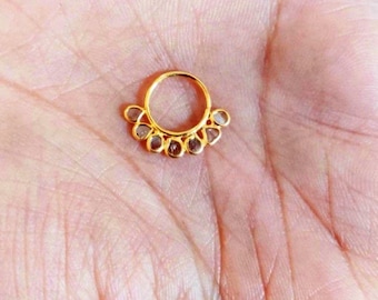 14k Gold Diamond Nose ring- Polki Diamond Nose ring- Solid Gold Diamond Nose ring- Floral Diamond Gold Nose Ring- Premium Gold Nose Ring