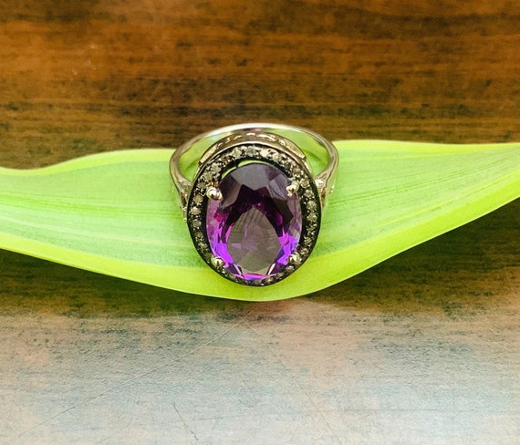 Natural Amethyst Diamond Ring- Diamond Ring- Vict… - image 10