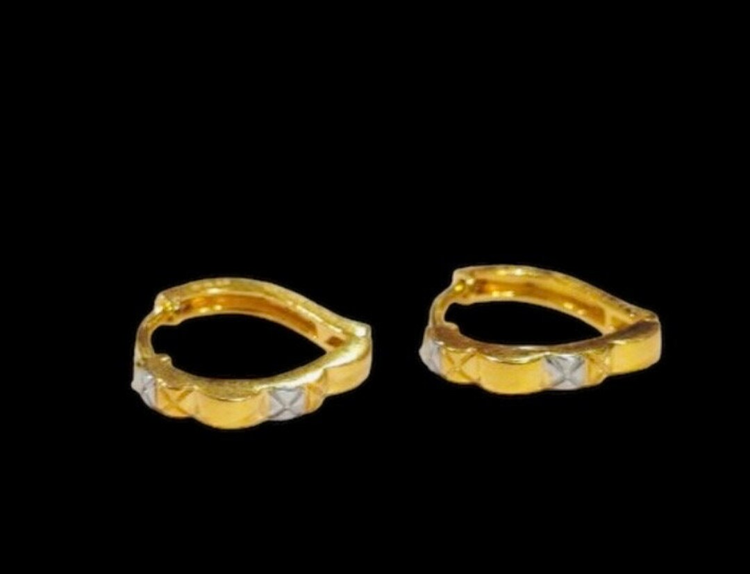 22k Solid Gold Hoopsdiamond Cut Solid Gold Hoopsheavy Real Etsy