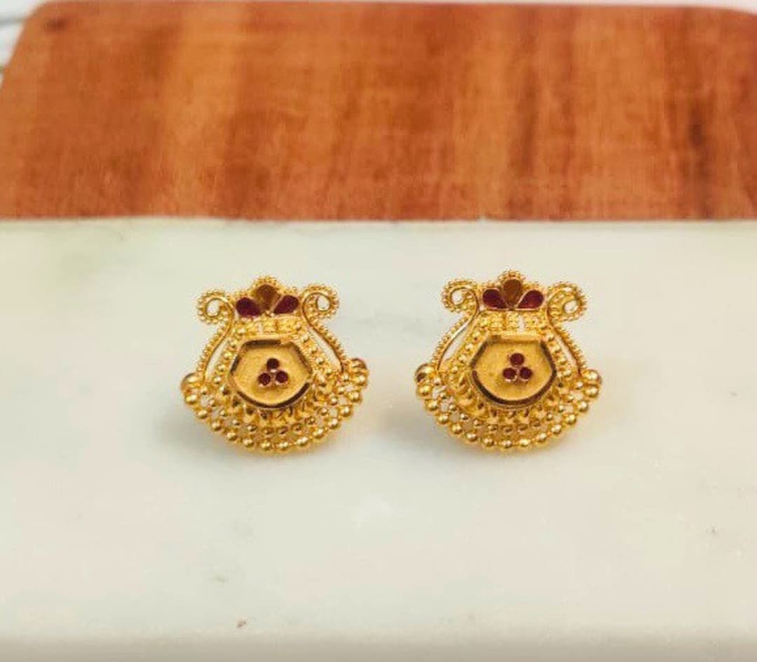 22k Gold Stud Earringsindian Gold Stud Earringhuggy Gold Etsy Australia