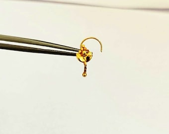 18k Gold dangling chain Nose Pin- Gold Nose Pin- Indian design Nose pin - Gold Nose Stud - Tiny Nose Stud- Rajasthani Gold Nose pin