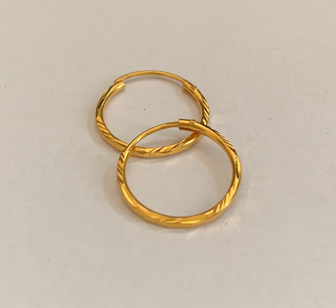 22k Gold Hoops Gold Earring Solid Gold Hoops Tiny Gold Etsy