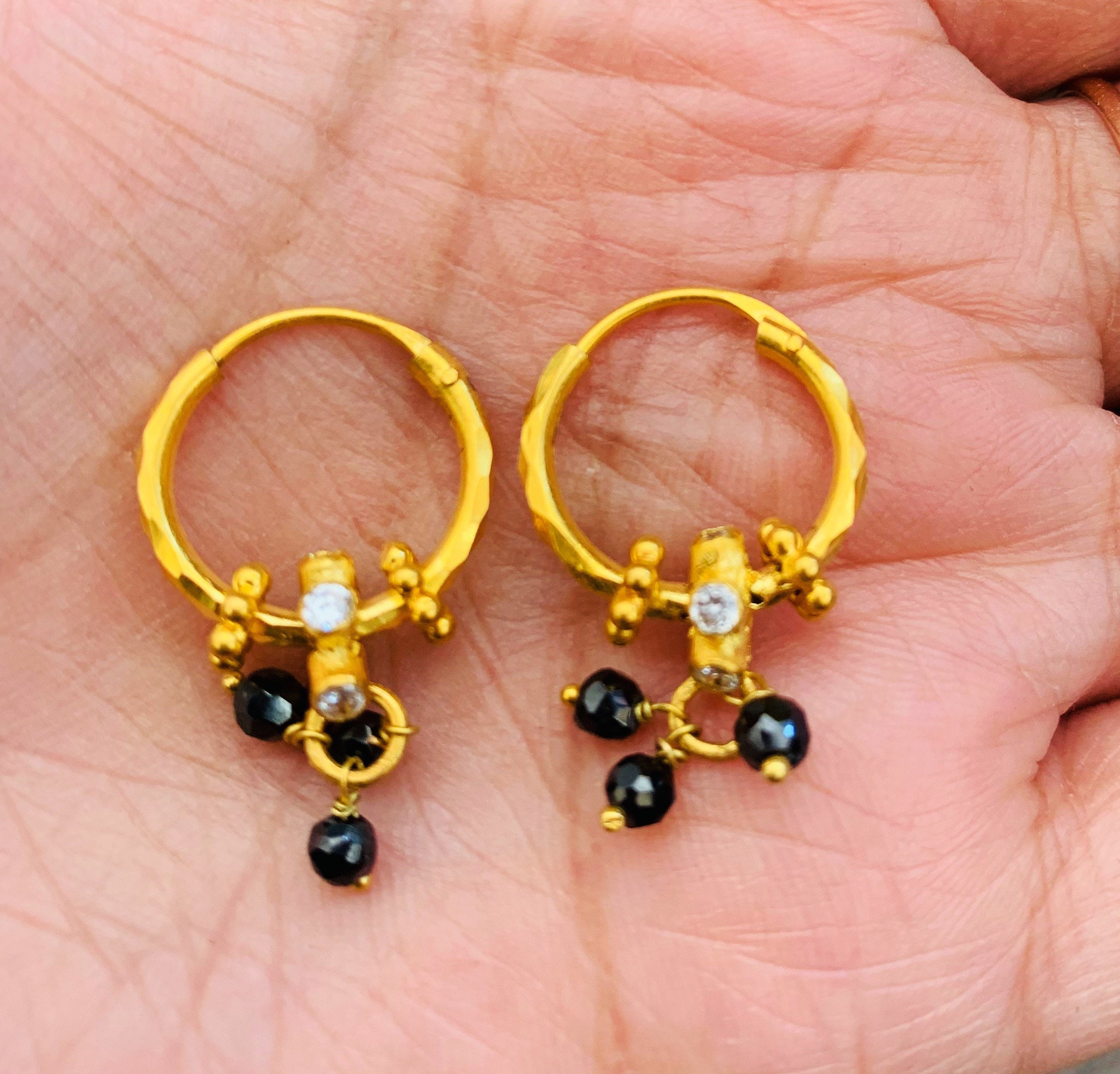 22k Gold Hoops vintage Carved Gold Earring Diamond Cut Gold Hoops