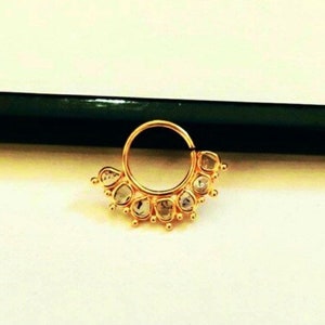 14k Gold Diamond Nose ring- Polki Diamond Nose ring- Solid Gold Diamond Nose ring- Floral Diamond Gold Nose Ring- Premium Gold Nose Ring