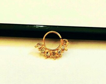 14k Gold Diamond Nose ring- Polki Diamond Nose ring- Solid Gold Diamond Nose ring- Floral Diamond Gold Nose Ring- Premium Gold Nose Ring