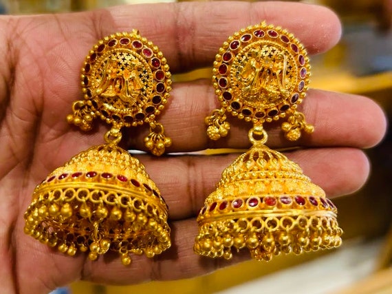 22k Yellow Gold Jhumkas Solid Gold Jhumka Earrings wedding Jewellery real Solid Gold Jhumka Earrings Indian Jewellery Earrings gold Jhumka Etsy