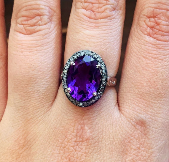 Natural Amethyst Diamond Ring- Diamond Ring- Vict… - image 2