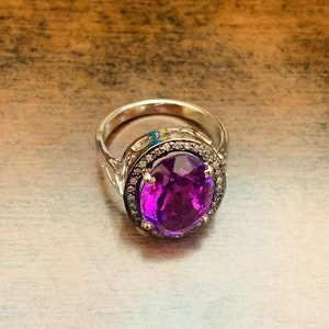 Natural Amethyst Diamond Ring- Diamond Ring- Victorian Amethyst Ring- Natural Purple Amethyst- Antique Royal Victorian Ring