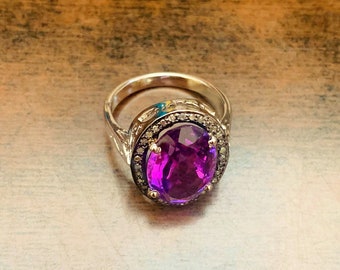 Natural Amethyst Diamond Ring- Diamond Ring- Victorian Amethyst Ring- Natural Purple Amethyst- Antique Royal Victorian Ring